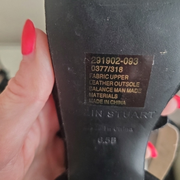 Colin Stewart Black Suede Red Jeweled Gem Studded Strappy Open Toe Heels - Picture 11 of 11